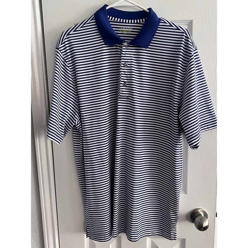 Izod Polo Shirt Mens Large Blue Stripes Advantage Performance Stretch Sport Flex